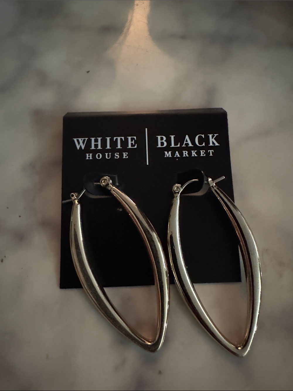 White House Black Market Silver Marquise Open Hoop Earrings